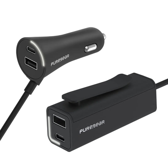PureGear 48W USB-A + USB-C Passenger Car Charger 7FT - Black Universal Black
