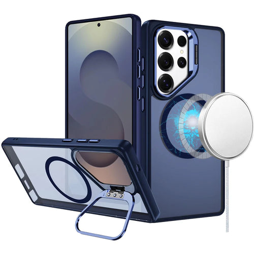 For Samsung s25 Ultra Fearless Tough HQ Metallic Hybrid with Camera Ring Stand [Magnetic Circle] Case - Navy Blue