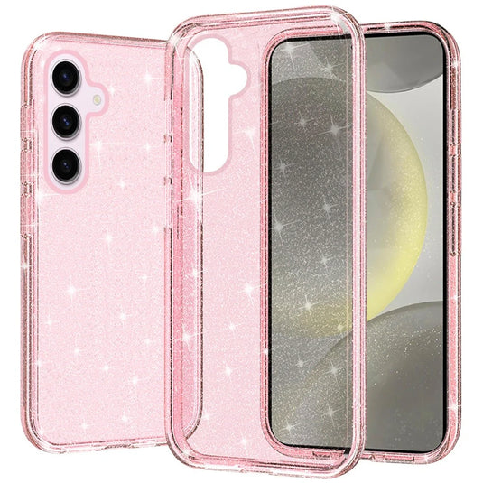 For Samsung s25 Plus/s24 Plus Glitter Ultra Thick 3mm Transparent Hybrid Case Cover - Pink