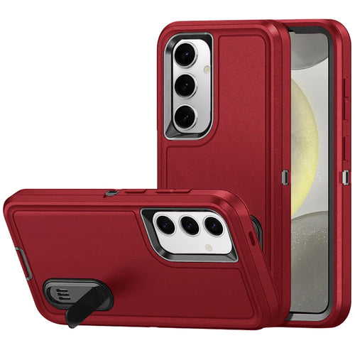 For Samsung s25/s24 PEAK 3in1 Toughest Hybrid with Stand Cover Case - Black/Red