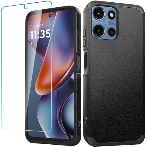 For Motorola Moto G 5G 2025 Tough Strong Hybrid Case Cover + Tempered Glass - Black