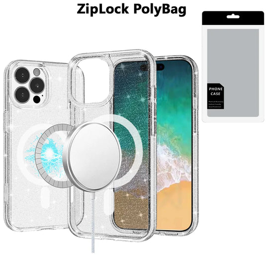 [PolyBag] For iPhone 16 Pro Max 6.9 inch Glitter Ultra [Magnetic Circle] Thick 3mm Transparent Hybrid - Clear