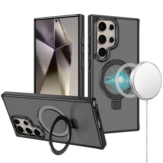 For Samsung s25 Ultra Metal Chrome Kickstand [Magnetic Circle] Shockproof Matching Camera Hybrid - Black