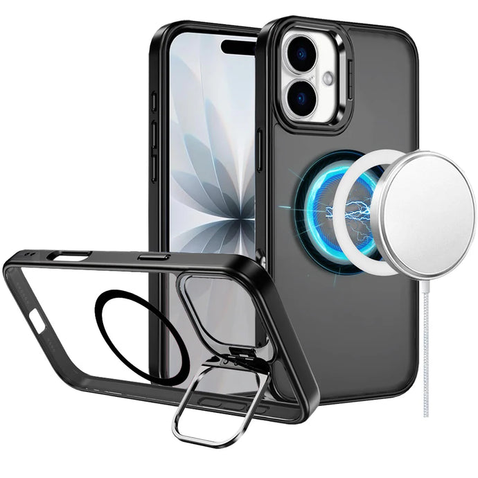 For iPhone 17 Fearless Tough HQ Metallic Hybrid with Camera Ring Stand [Magnetic Circle] Case - Black
