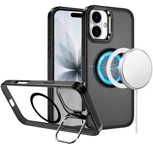 For iPhone 17 Fearless Tough HQ Metallic Hybrid with Camera Ring Stand [Magnetic Circle] Case - Black