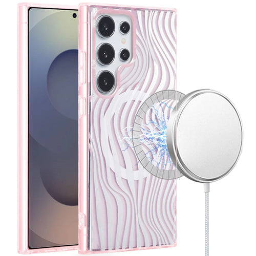 For Samsung s25 Ultra [Magnetic Circle] Double Layer Design IMD TPU Case - Wave Pink Zebra Stripes