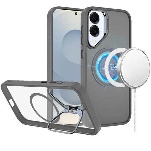 For Samsung Galaxy s25 Edge Fearless Tough HQ Metallic Hybrid with Camera Ring Stand [Magnetic Circle] Case - Gray