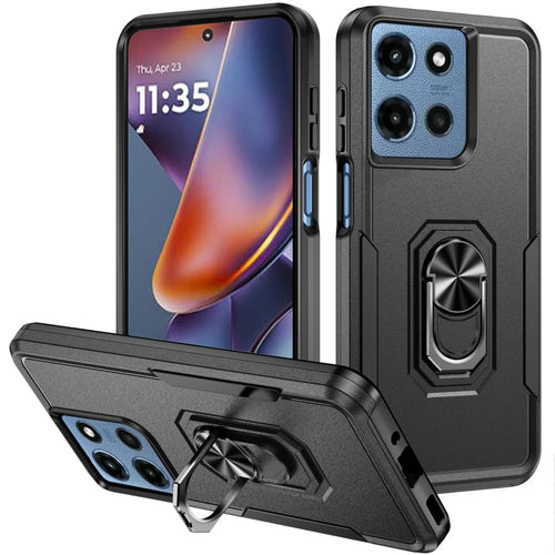 For Motorola Moto G 5G 2025 Tough Hybrid With Ring Stand Case - Black