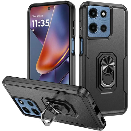 For Motorola Moto G 5G 2025 Tough Hybrid With Ring Stand Case - Black