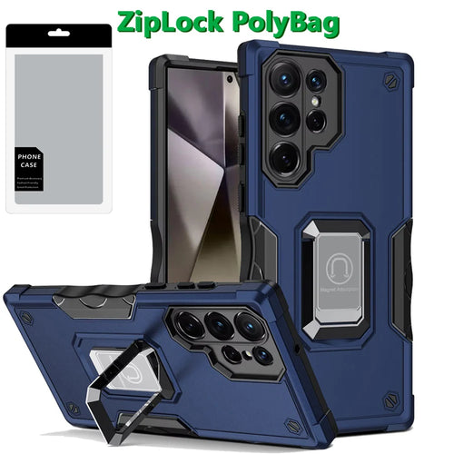 [PolyBag] For Samsung s25 Ultra OPTIMUM Magnetic Ring Stand Hybrid Case Cover - Blue