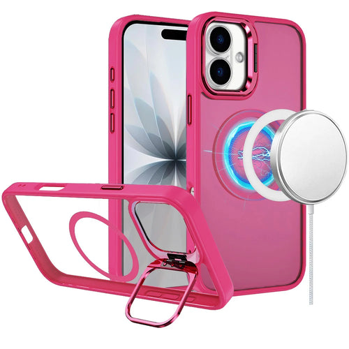 For iPhone 17 Fearless Tough HQ Metallic Hybrid with Camera Ring Stand [Magnetic Circle] Case - Hot Pink