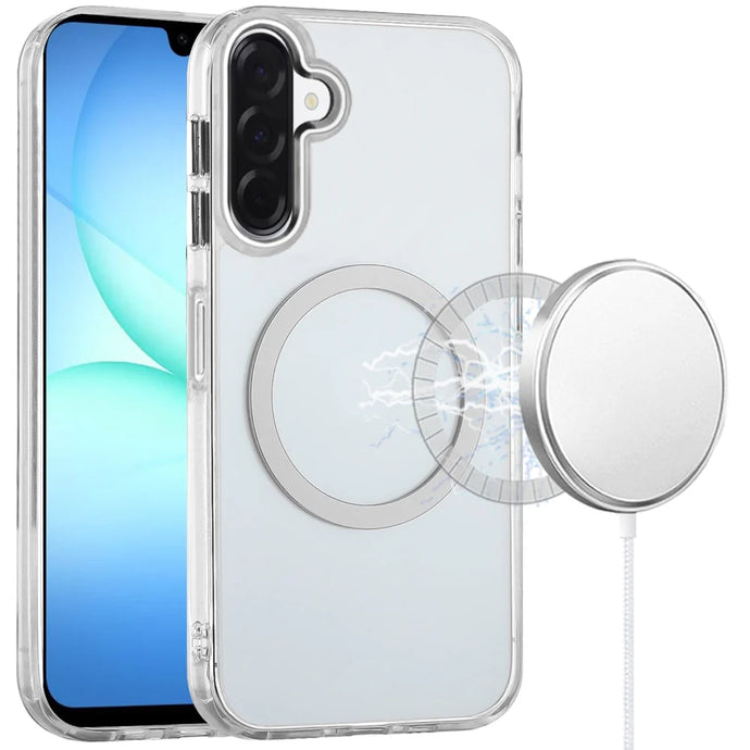 For Samsung A17 5G Magnetic Circle Ring Transparent Premium Acrylic with Metal Buttons & Camera Raised Lip - Clear