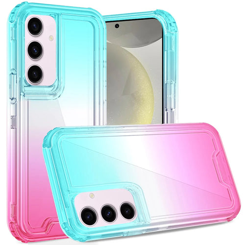 For Samsung s25/s24 3in1 Two Tone Shockproof Transparent Hybrid Case - Light Blue + Pink