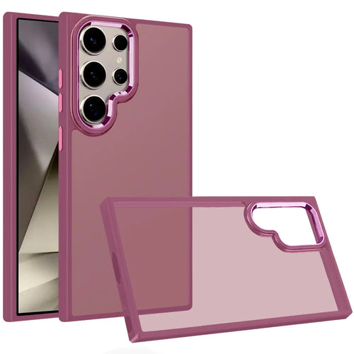 For Samsung s25 Ultra Polished Oil Thick Acrylic Metal Button Hybrid Case Cover - Burgundy