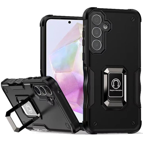 For Samsung Galaxy A36 OPTIMUM Magnetic Ring Stand Hybrid Case Cover - Black