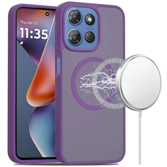 For Motorola Moto G 5G 2025 [Magnetic Circle] Smooth Safe Matte Feel Hybrid Case - Dark Purple