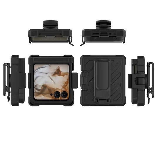 [METKASE] For Motorola Razr 2024 Noble lined shockproof dual layer hybrid With Holster - Black/Black
