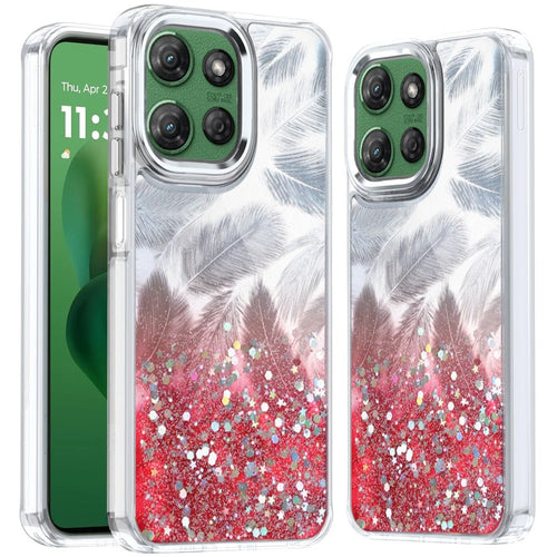 For Motorola Moto G Power 5G 2025 Epoxy Glitter Shimmer Hybrid Case - Red
