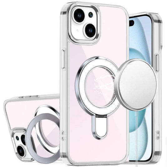 For iPhone 15 CHROME HQ Rotational Magnetic Ring Hybrid - Clear