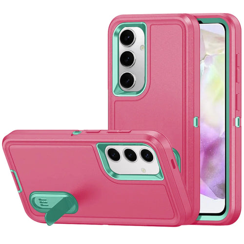 For Samsung Galaxy A36 PEAK 3in1 Toughest Hybrid with Stand Cover Case - Teal/Hot Pink