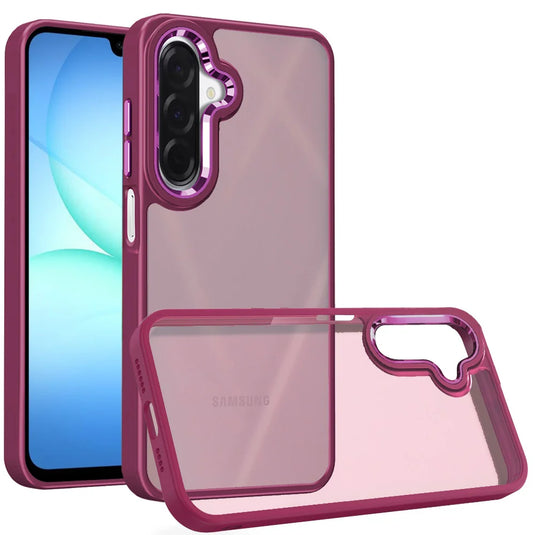 For Samsung A17 5G Polished Oil Thick Acrylic Metal Button Hybrid Case Cover - Burgundy