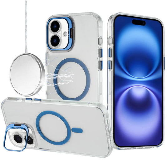For iPhone 17 Transparent HQ Hybrid with Metallic Camera Stand Magnetic Ring Case - Dark Blue