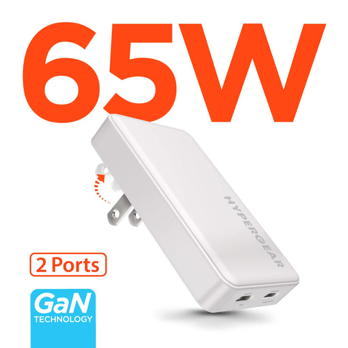 HyperGear SpeedBoost 65W Dual USB Slim GaN Charger White