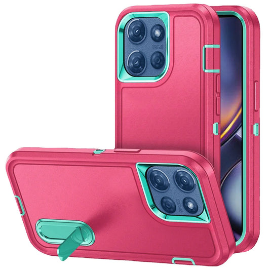 For Motorola Moto G 5G 2025 PEAK 3in1 Toughest Hybrid with Stand Cover Case - Teal/Hot Pink