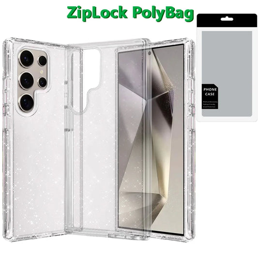 [PolyBag] For Samsung s25 Ultra Glitter Ultra Thick 3mm Transparent Hybrid Case Cover - Clear