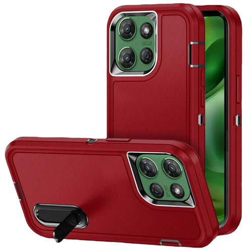 For Motorola Moto G Power 5G 2025 PEAK 3in1 Toughest Hybrid with Stand Cover Case - Black/Red