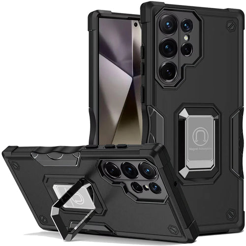 For Samsung s25 Ultra OPTIMUM Magnetic Ring Stand Hybrid Case Cover - Black