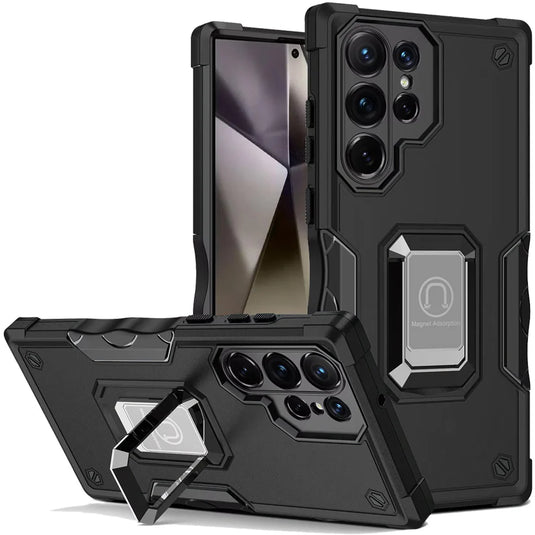 For Samsung s25 Ultra OPTIMUM Magnetic Ring Stand Hybrid Case Cover - Black