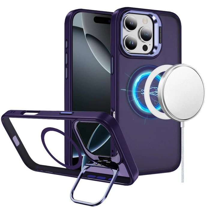 For iPhone 16 Pro Max 6.9 inch Fearless Tough HQ Metallic Hybrid with Camera Ring Stand [Magnetic Circle] Case - Dark Purple