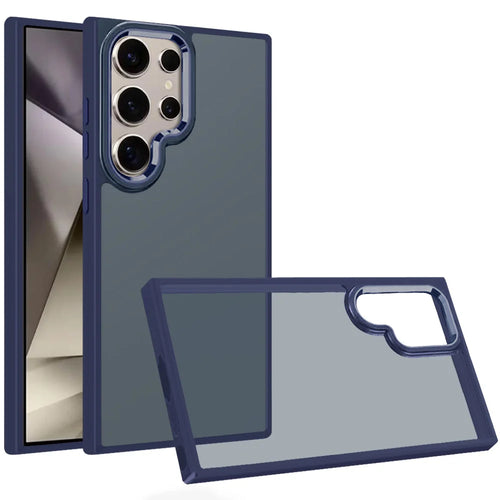 For Samsung s25 Ultra Polished Oil Thick Acrylic Metal Button Hybrid Case Cover - Dark Blue