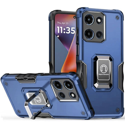 For Motorola Moto G 5G 2025 OPTIMUM Magnetic Ring Stand Hybrid Case Cover - Blue
