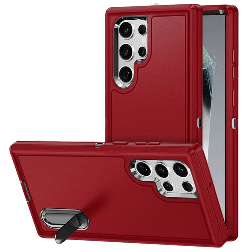 For Samsung s25 Ultra PEAK 3in1 Toughest Hybrid with Stand Cover Case - Black/Red