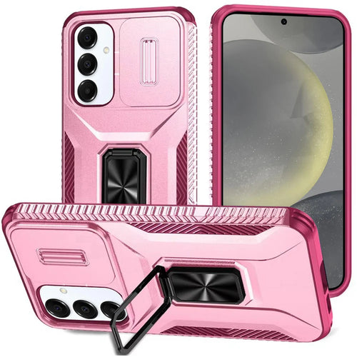 For Samsung s25 Plus/s24 Plus Complete Magnetic Metal Ring Stand Camera Protection Hybrid - Pink+Burgundy