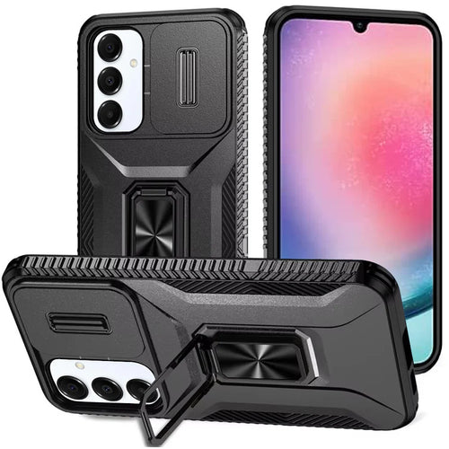 For Samsung Galaxy A26 Complete Magnetic Metal Ring Stand Camera Protection Hybrid - Black