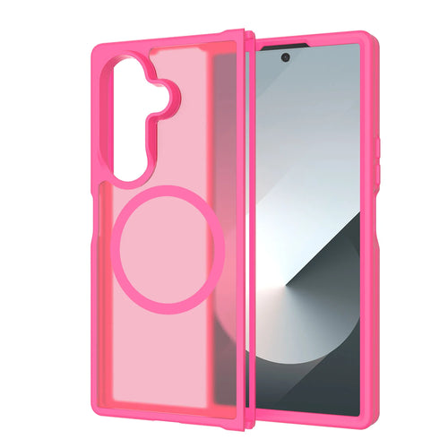 For Samsung Z Fold 7 [Magnetic Circle] Smooth Safe Matte Feel Hybrid Case - Hot Pink
