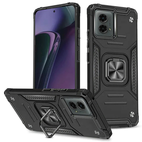 For Motorola Moto G Stylus 5G 2024 Robust Magnetic Kickstand Hybrid Case Cover - Black