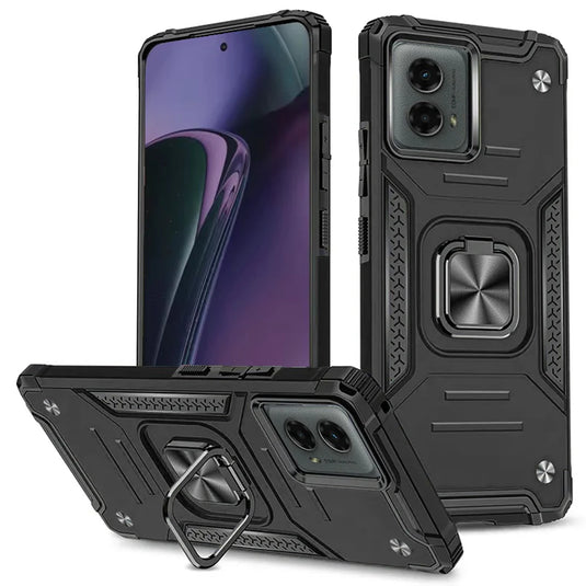 For Motorola Moto G Stylus 5G 2024 Robust Magnetic Kickstand Hybrid Case Cover - Black