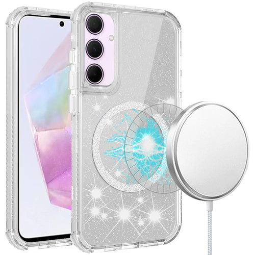 For Samsung Galaxy A36 Magnetic Ring Glitter 3in1 Hybrid Case Cover - Clear