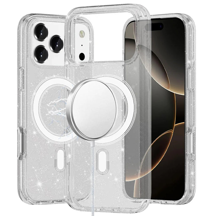 For iPhone 17 Pro Max Glitter Ultra [Magnetic Circle] Thick 3mm Transparent Hybrid - Clear