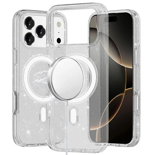 For iPhone 17 Pro Max Glitter Ultra [Magnetic Circle] Thick 3mm Transparent Hybrid - Clear