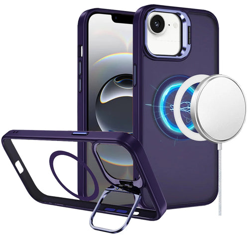 For iPhone 16E / SE4 Fearless Tough HQ Metallic Hybrid with Camera Ring Stand [Magnetic Circle] Case - Dark Purple