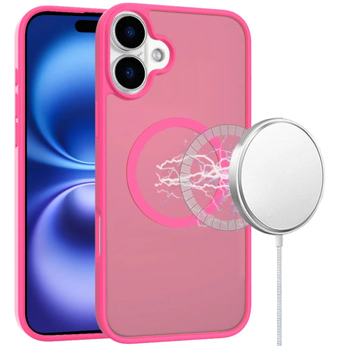 For iPhone 17 [Magnetic Circle] Smooth Safe Matte Feel Hybrid Case - Hot Pink