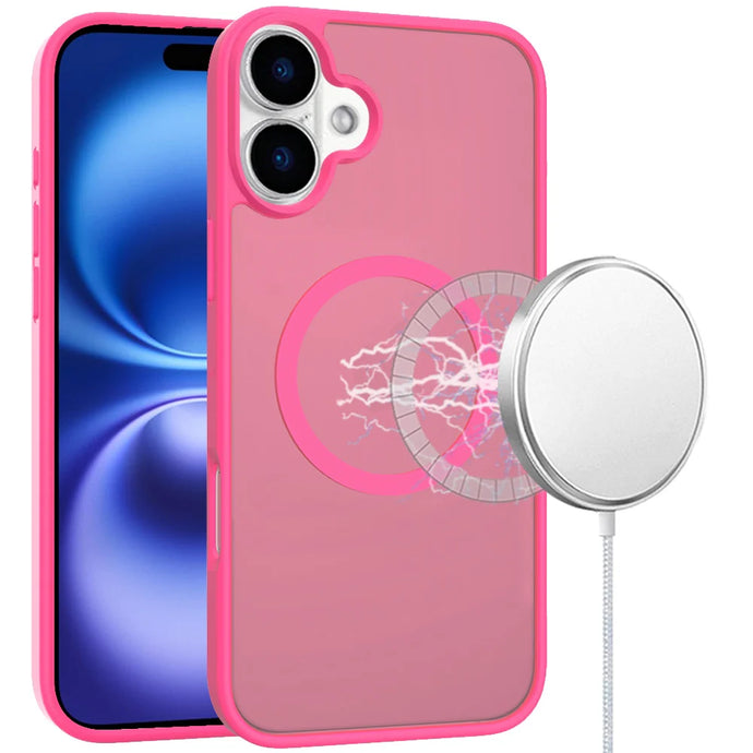For iPhone 17 [Magnetic Circle] Smooth Safe Matte Feel Hybrid Case - Hot Pink