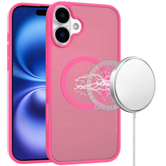 For iPhone 17 [Magnetic Circle] Smooth Safe Matte Feel Hybrid Case - Hot Pink