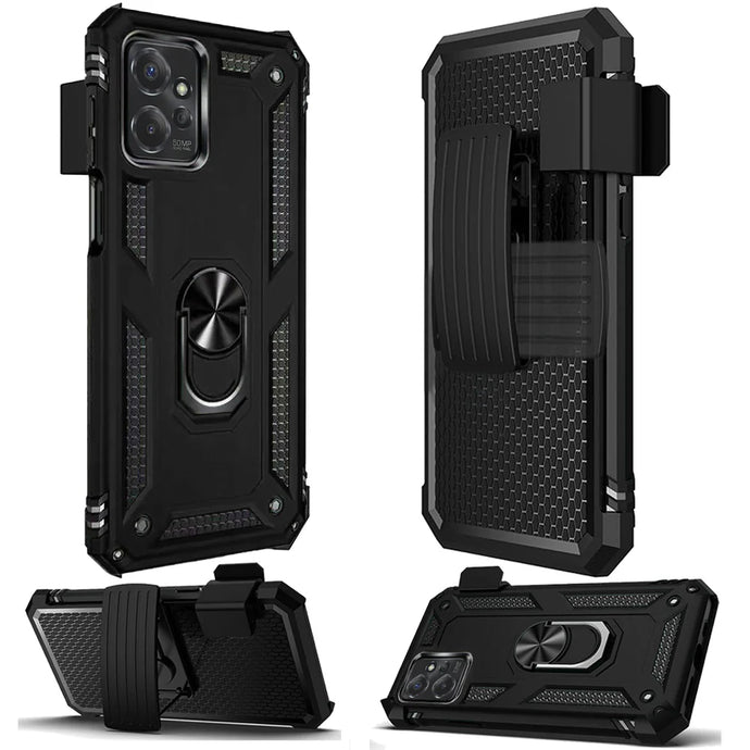 For Motorola G POWER 5G (2023) Holster Magnetic Ringstand Clip Cover Case - Black