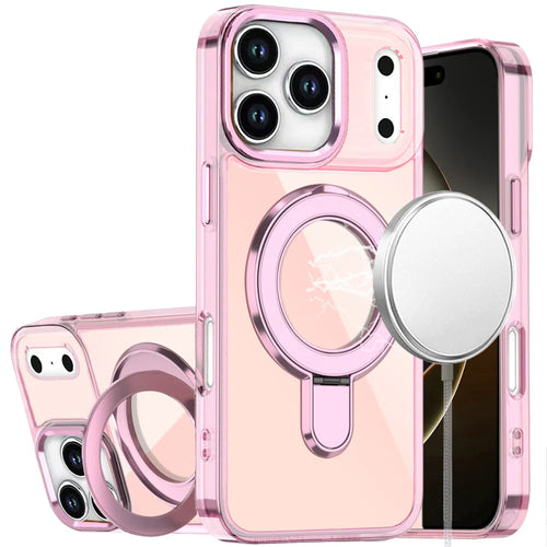 For iPhone 17 Pro Max CHROME HQ Rotational Magnetic Ring Hybrid - Light Pink